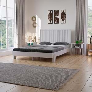 Ebruli Model Beyaz Renk Çam Ahşap Karyola