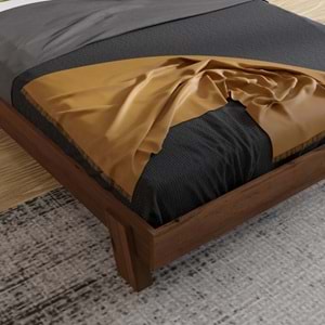 Ebruli Model Ceviz Renk Çam Ahşap Karyola Ve İki Komodin Set ( YTY )