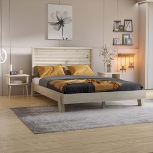 Ebruli Model Doğal Çam Ahşap Karyola Ve İki Komodin Set ( YTY )