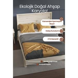 Ebruli Yatay Model Başlıklı Ahşap Karyola