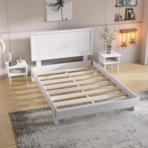 Ebruli Model Beyaz Renk Çam Ahşap Karyola