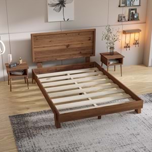 Ebruli Model Ceviz Renk Çam Ahşap Karyola