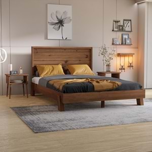 Ebruli Model Ceviz Renk Çam Ahşap Karyola