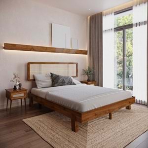 Hazeran Lilyum Model Ceviz Renk Ahşap Karyola Ve İki komodin Set