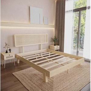 Hazeran Lilyum Model Doğal Ahşap Karyola Ve İki komodin Set