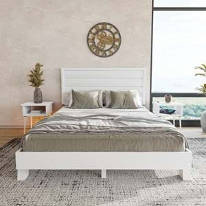 Hüma Model Beyaz Renk Çam Ahşap Karyola Ve İki Komodin Set ( Dikey )