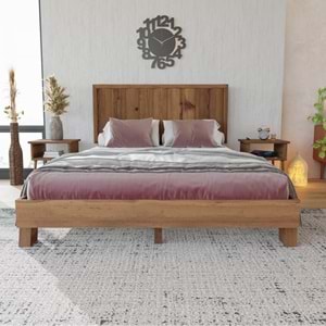 Hüma Model Ceviz Renk Çam Ahşap Karyola Ve İki Komodin Set ( Dikey )