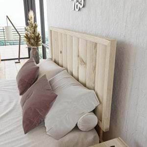 Hüma Model Doğal Çam Ahşap Karyola Ve İki Komodin Set ( Dikey )