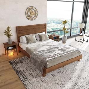 Hüma Model Ceviz Renk Çam Ahşap Karyola Ve İki Komodin Set ( YTY )