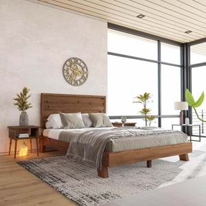 Hüma Model Ceviz Renk Çam Ahşap Karyola Ve İki Komodin Set ( YTY )