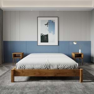 LOFT Model Ceviz Renk Çam Ahşap Karyola Ve İki Komodin Set
