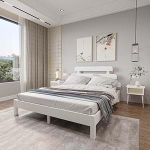 Lotus X Model Beyaz Renk Çam Ahşap Karyola