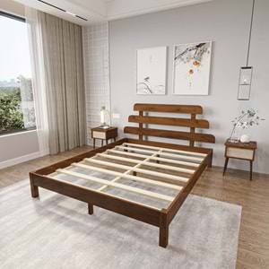 Lotus X Model Ceviz Renk Çam Ahşap Karyola