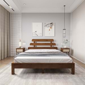 Lotus X Model Ceviz Renk Çam Ahşap Karyola