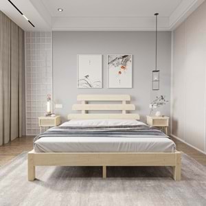 Lotus X Model Doğal Çam Ahşap Karyola