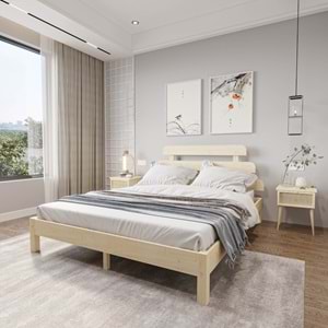 Lotus X Model Doğal Çam Ahşap Karyola