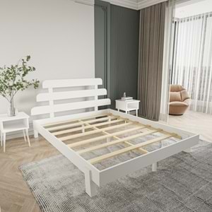 Lotus X New Model Beyaz Renk Ahşap Karyola Ve İki komodin Set