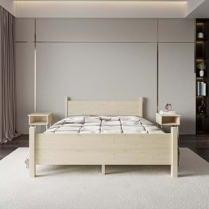 Melodi Model Doğal Ahşap Karyola Ve İki komodin Set