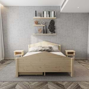 Milano Model Dört Çekmeceli Model Doğal Çam Ahşap Karyola Ve İki Komodin Set