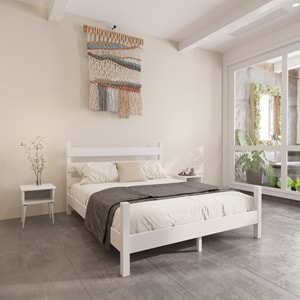 Natura Model Ceviz Renk Çam Ahşap Karyola Ve İki Komodin Set