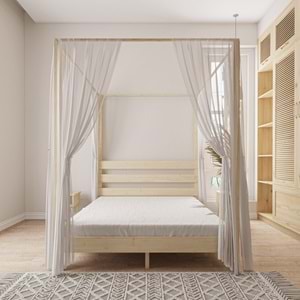 Natura Model Cibindirik Askılıklı Vernikli Çam Ahşap Karyola Ve İki Komodin Set