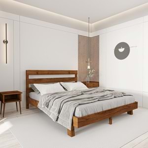 Natura New Model Ceviz Renk Çam Ahşap Karyola Ve İki Komodin Set