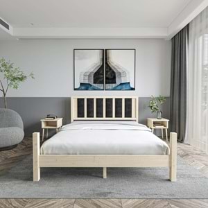 Orion Model Kiremit Renk Puflu Başlıklı Vernikli Çam Ahşap Karyola