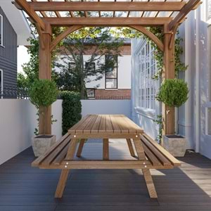 Ahşap Piknik Masası Fındık Renk 6 kişilik