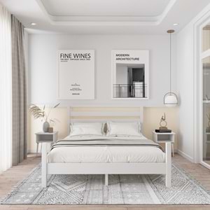 Urban Model Beyaz Renk Çam Ahşap Karyola Ve İki Komodin Set