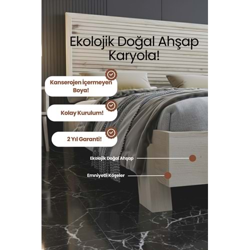 Alaz Model Yatay Başlıklı Ahşap Karyola