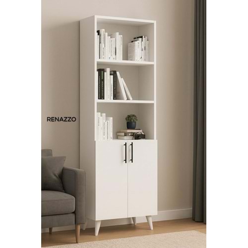 Renazzo %100 Mdf Kapaklı Tekli Modül Ayaklı Beyaz Geniş Kitaplık