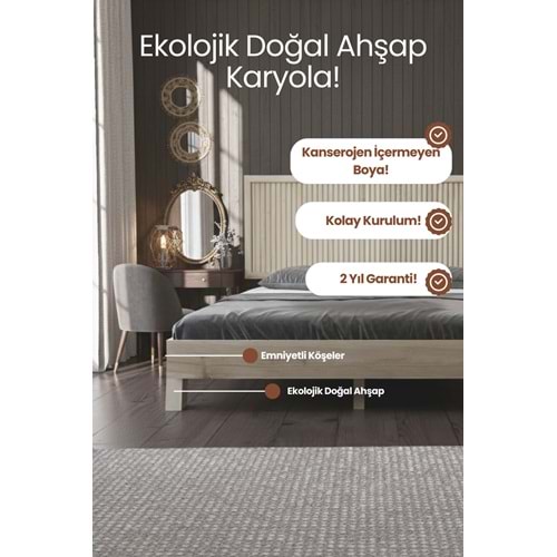 Ebruli Model Dikey Başlıklı Ahşap Karyola