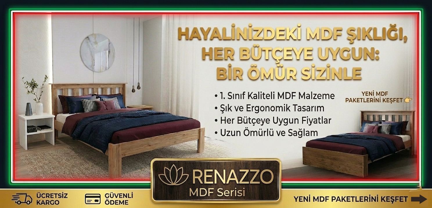 Renazzo Mobilya, ahşap ve MDF mobilya üretiminde uzman, özel ölçü ve projeye özel karyola, gardırop ve masa çözümleri sunar.