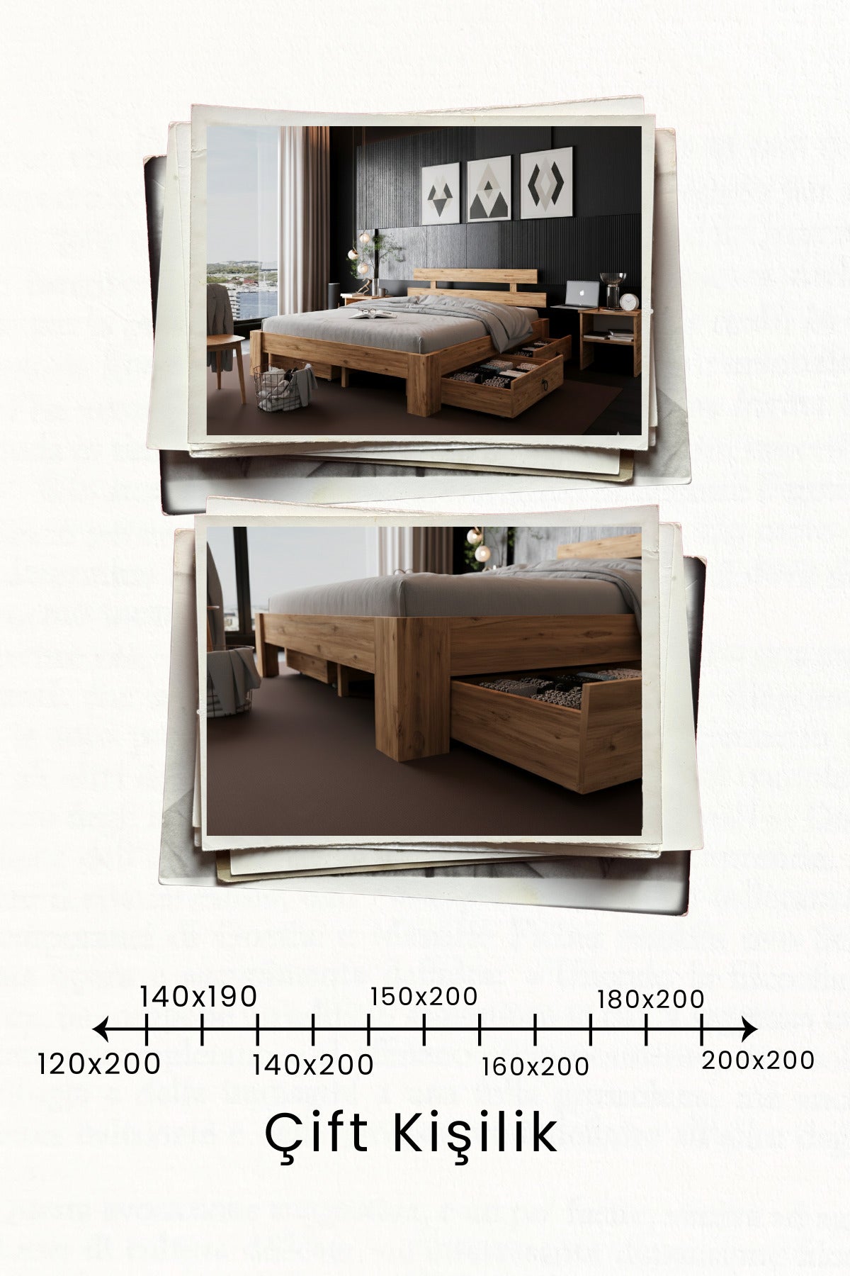 Lotus 4 Çekmeceli MDF Karyola 200x200 Beyaz