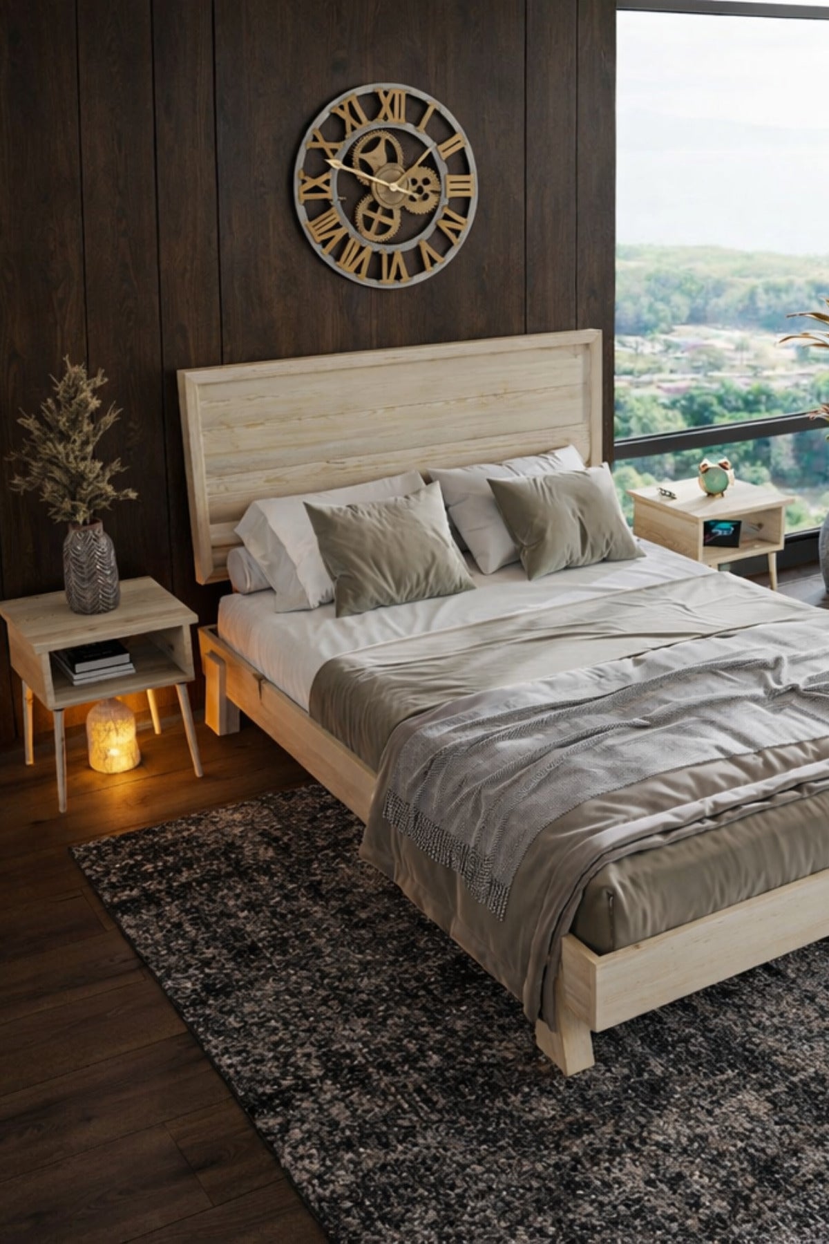 Hüma Model Yatay Başlıklı Masif Ahşap Karyola 140x190 Doğal