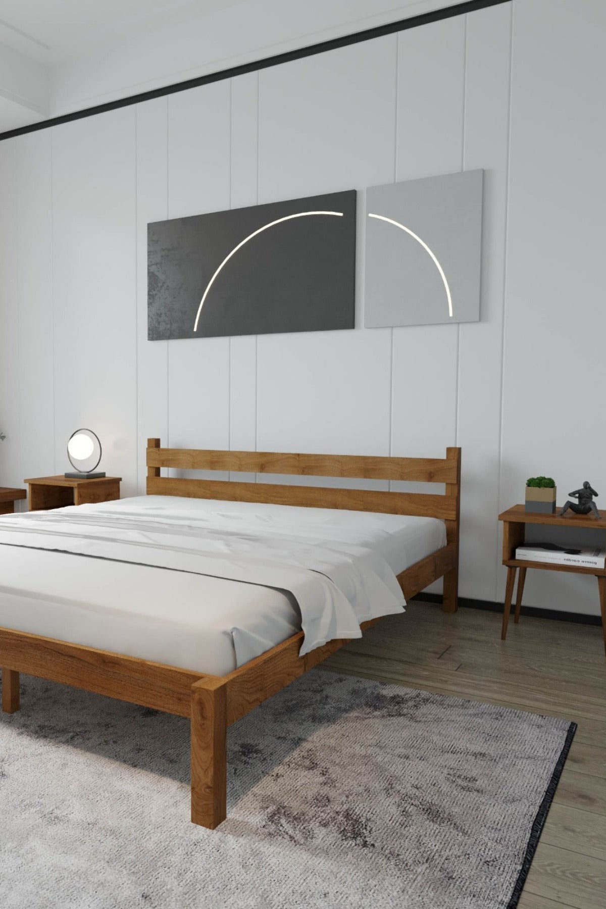 Letto Model Masif Ahşap Karyola 2 Adet Komodin 180x200 Doğal