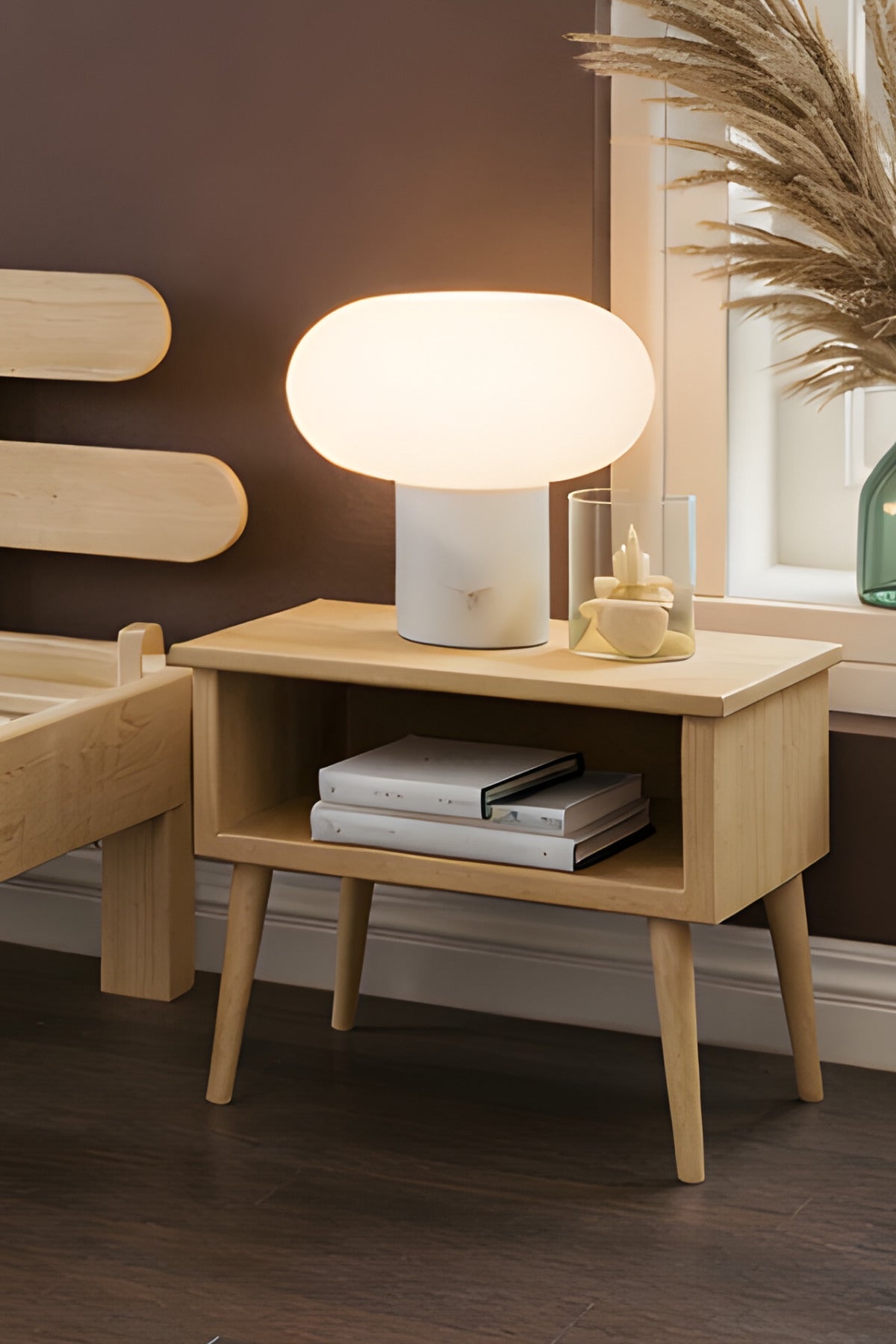 Damla Model 2 Başlıklı Masif Ahşap Karyola 2 Adet Komodin 120x200 Doğal