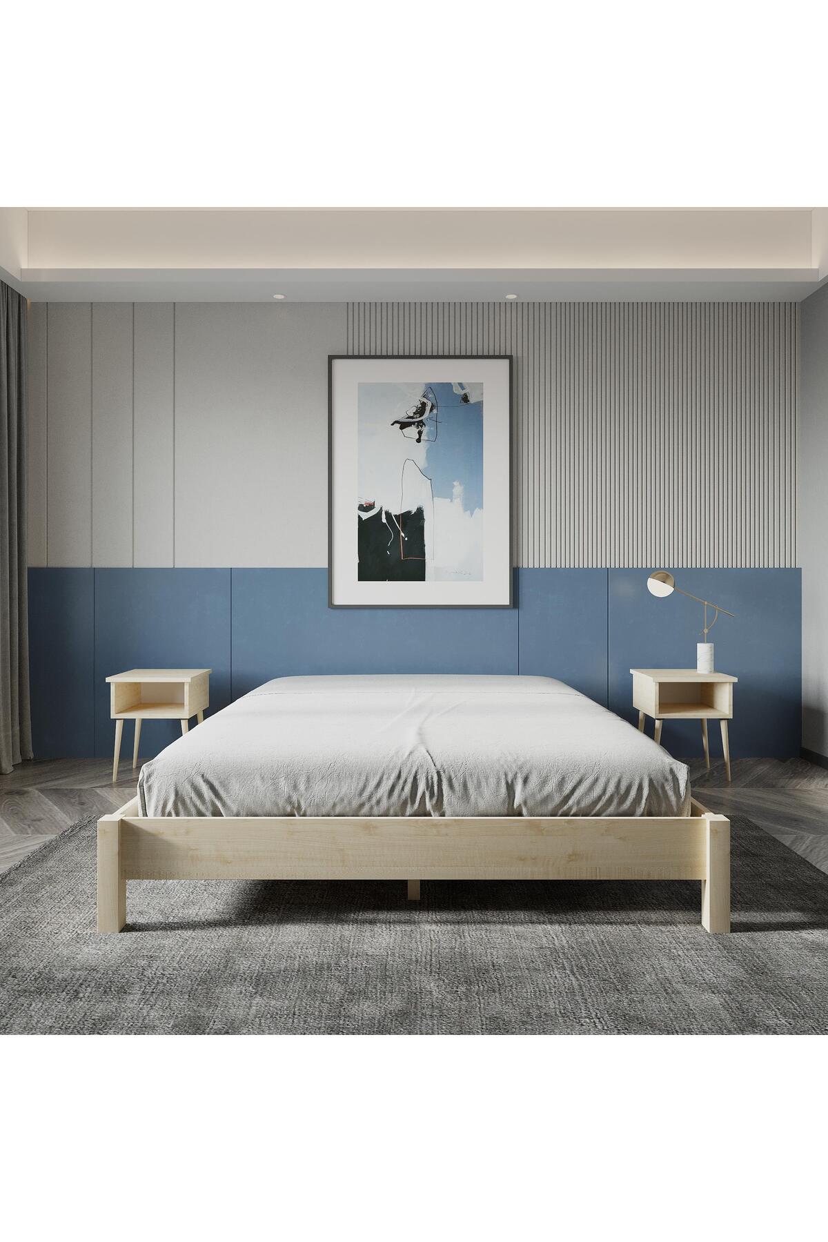 Loft Model Masif Ahşap Karyola 2 Adet Komodin 90x190 Doğal