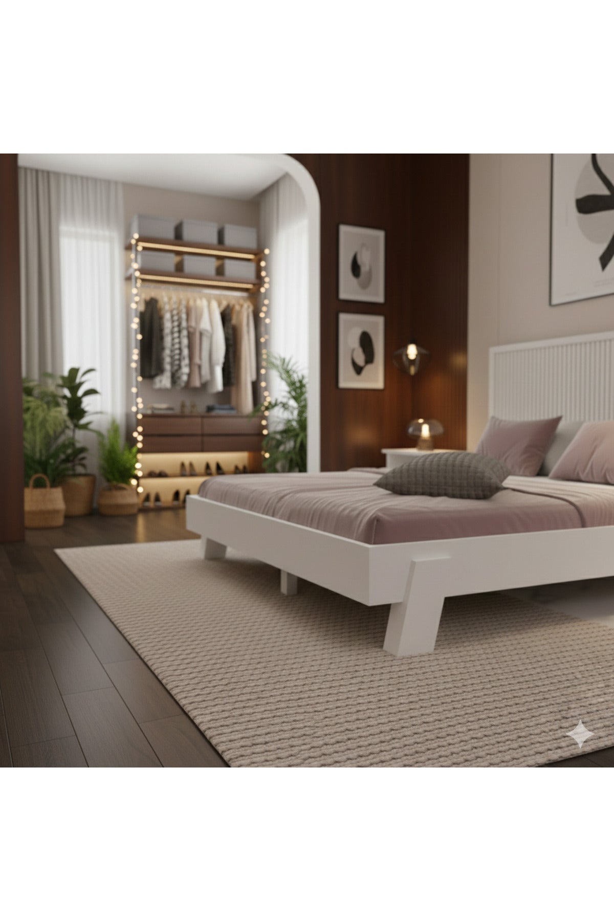 Alaz Model Dikey Başlıklı Masif Ahşap Karyola 200x200 Ceviz