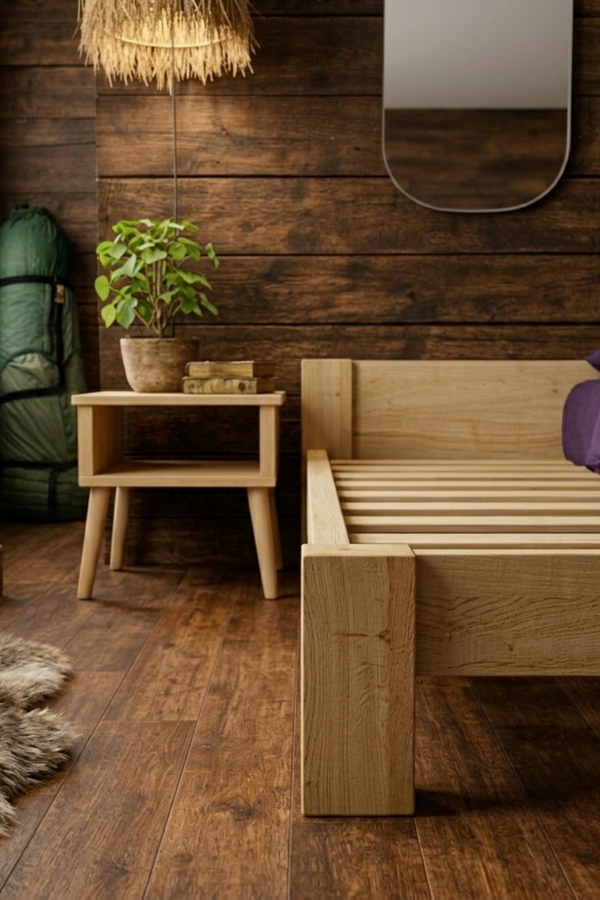 Soft Model Masif Ahşap Karyola 2 Adet Komodin 120x200 Doğal