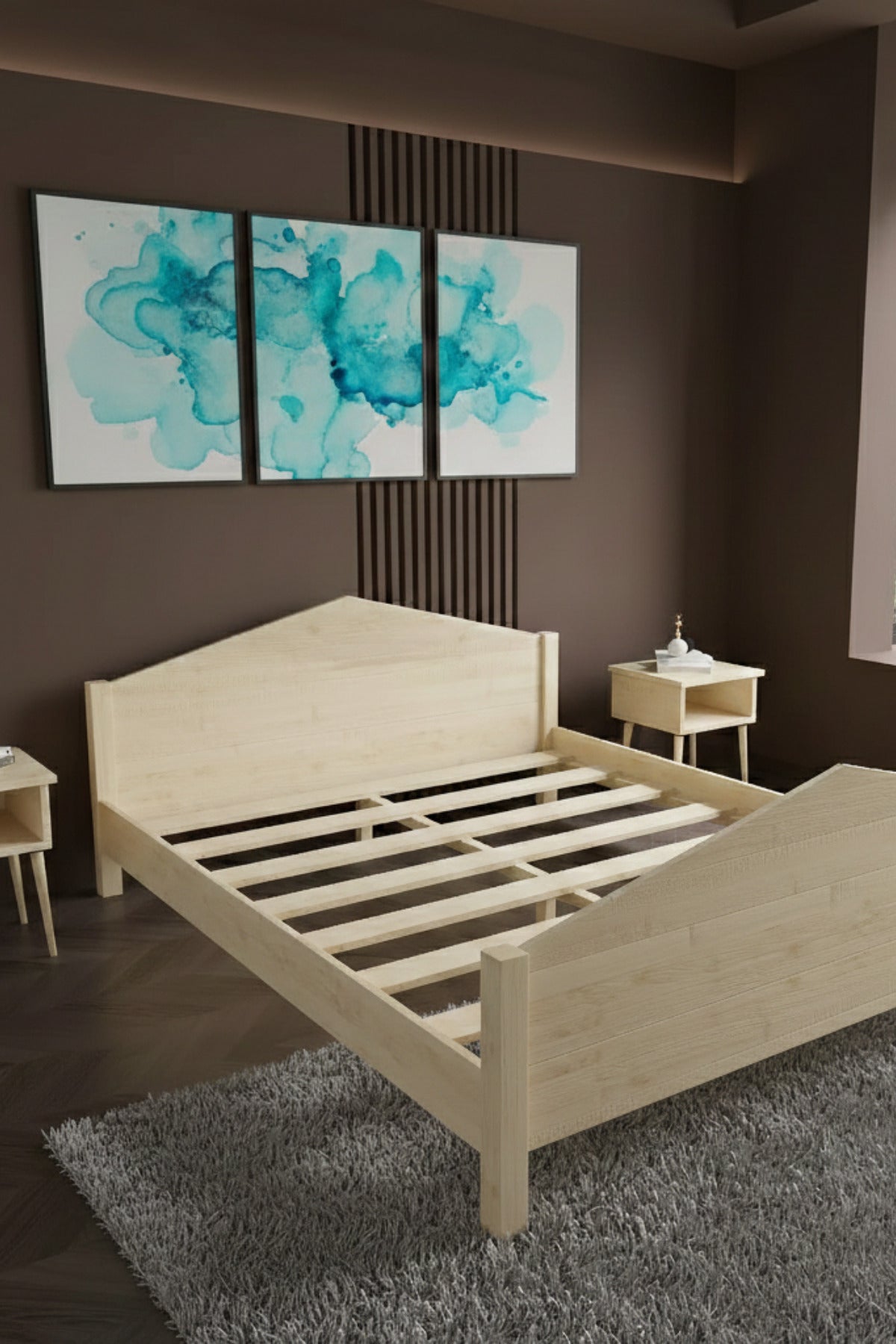 Mi̇lano Piramit Model Masif Ahşap Karyola 140x190 Doğal