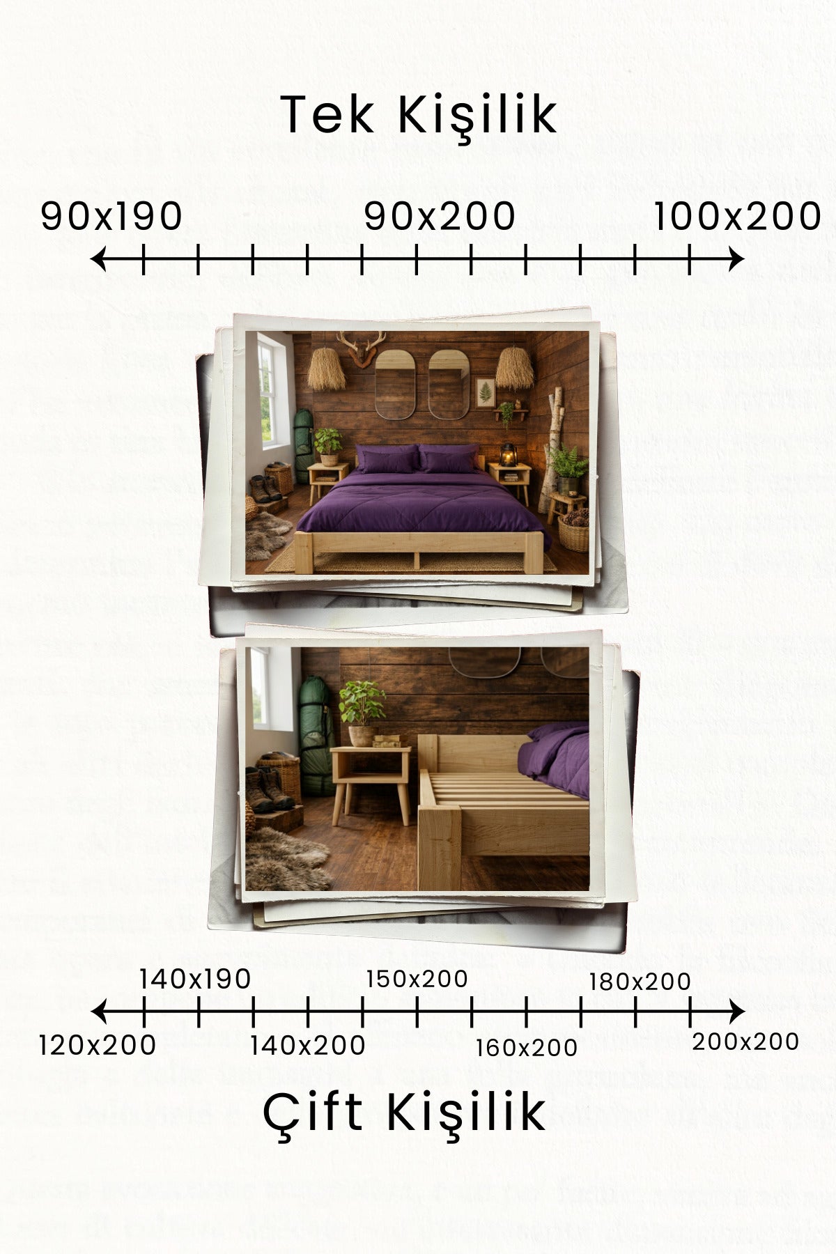 Soft Model Masif Ahşap Karyola ve 2 Adet Komodin 90x200 Doğal
