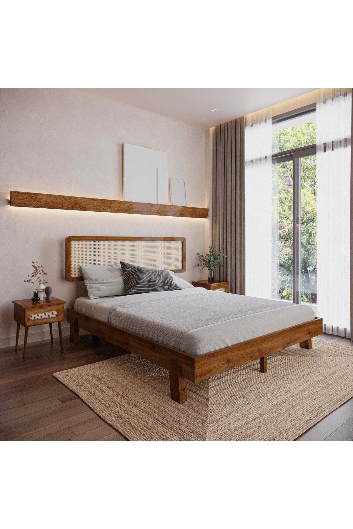 Li̇lyum Model Masif Ahşap Karyola 2 Adet Komodin 120x200 Doğal