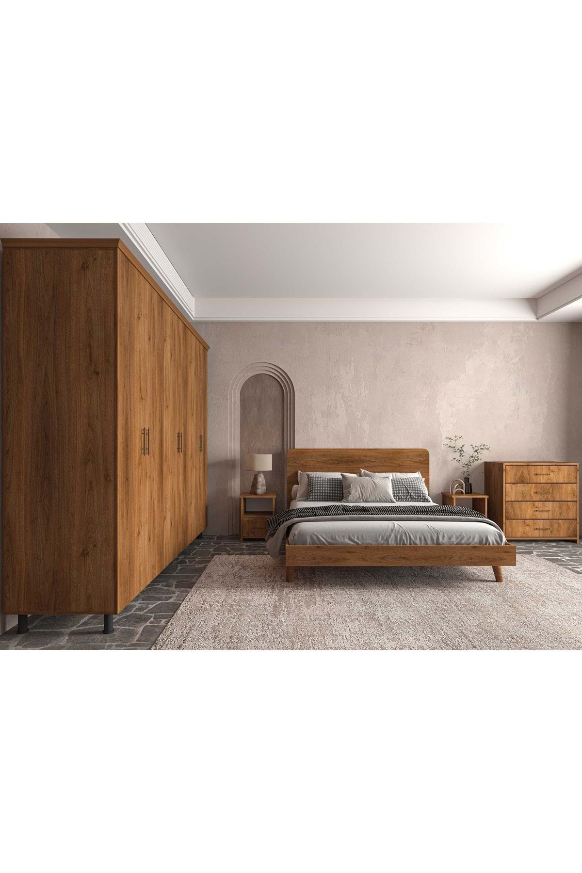 Softwood Masif Ahşap Yatak Odası Seti 90x200 Ceviz