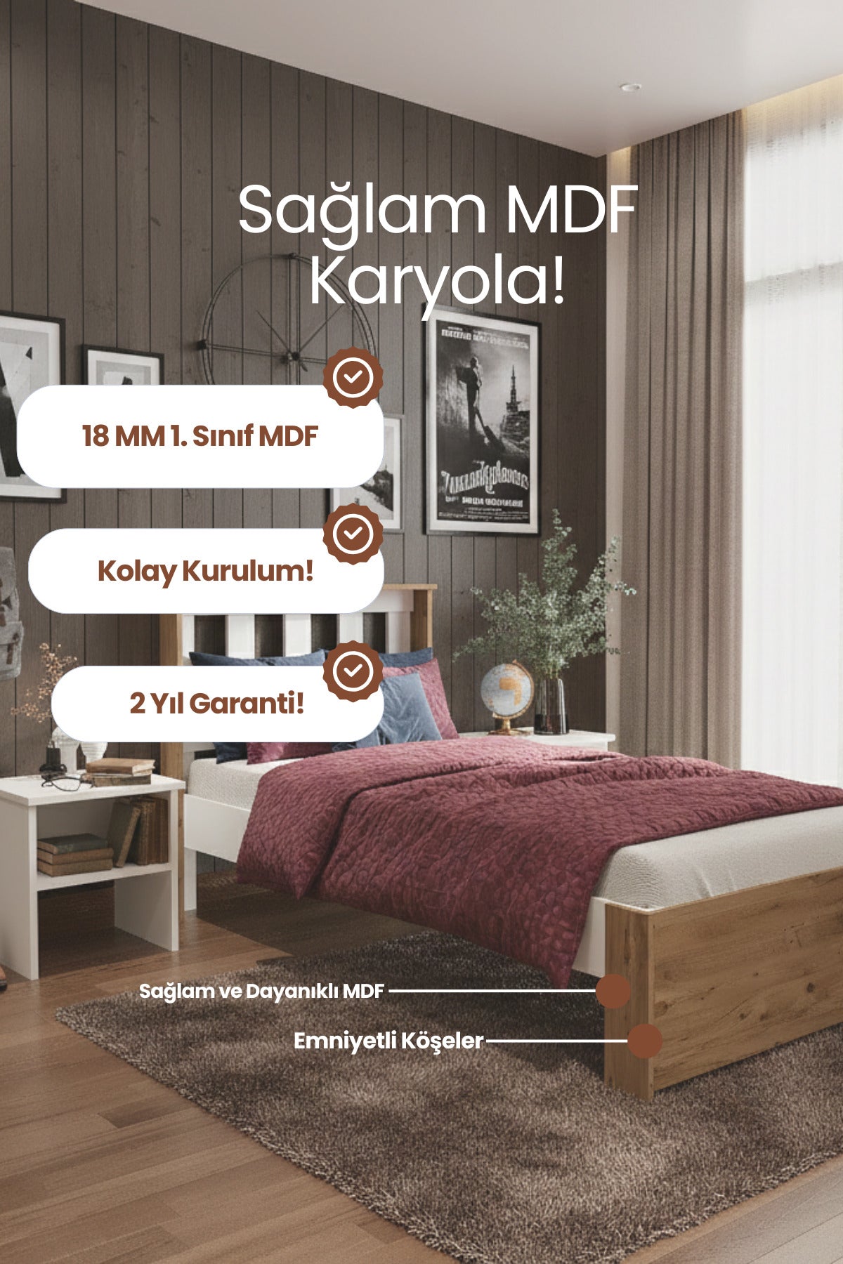 Stark MDF Karyola 150x200 Atlantik Çam