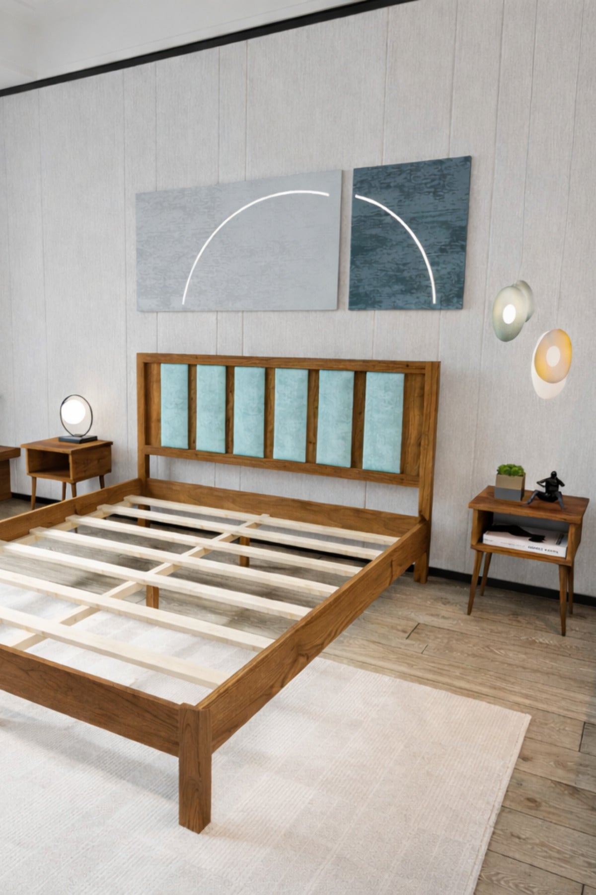 Ori̇on Model Cam Göbeği Puf Başlıklı Masif Ahşap Karyola 90x190 Ceviz