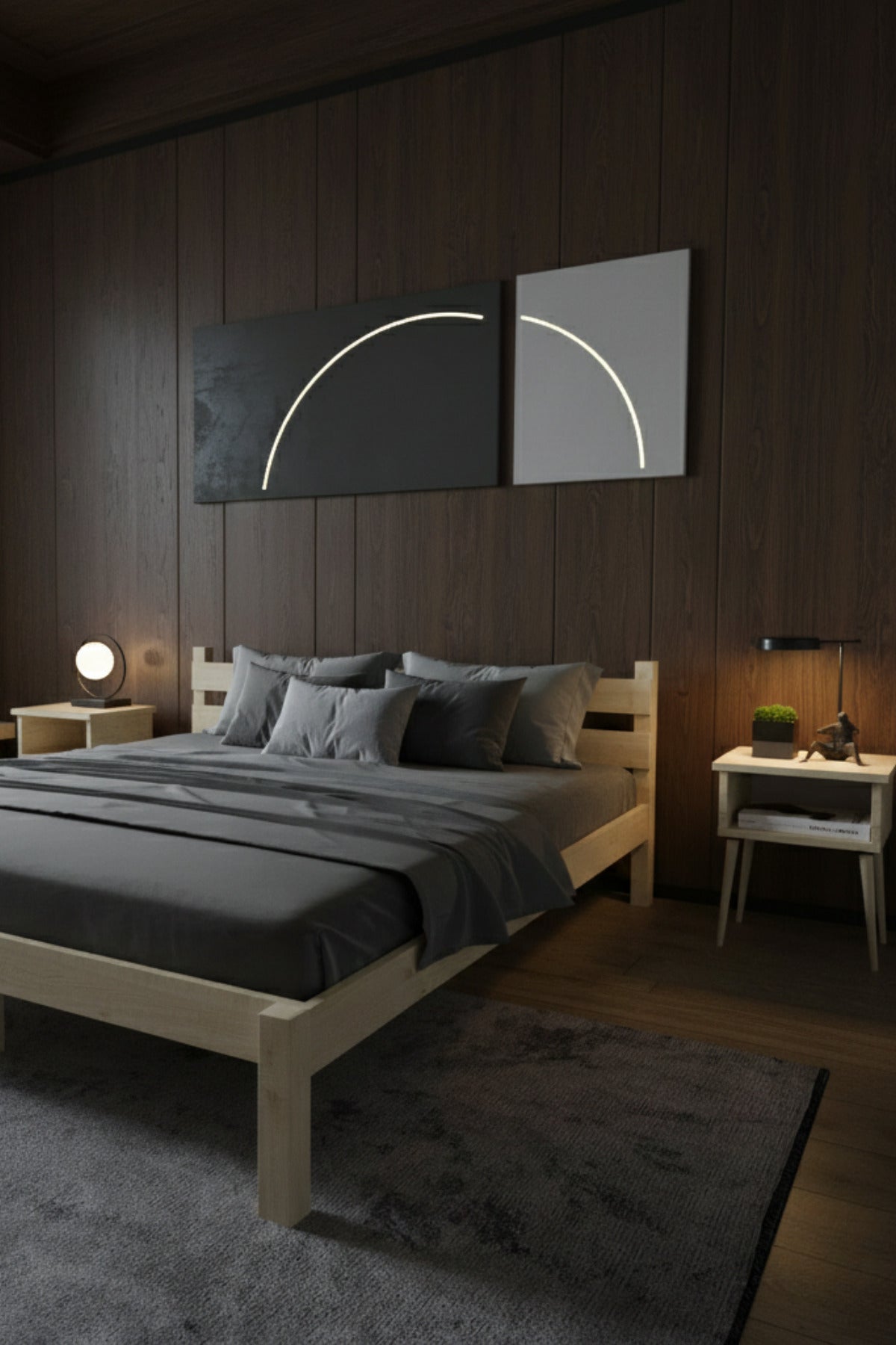 Letto Model Masif Ahşap Karyola 2 Adet Komodin 100x200 Doğal