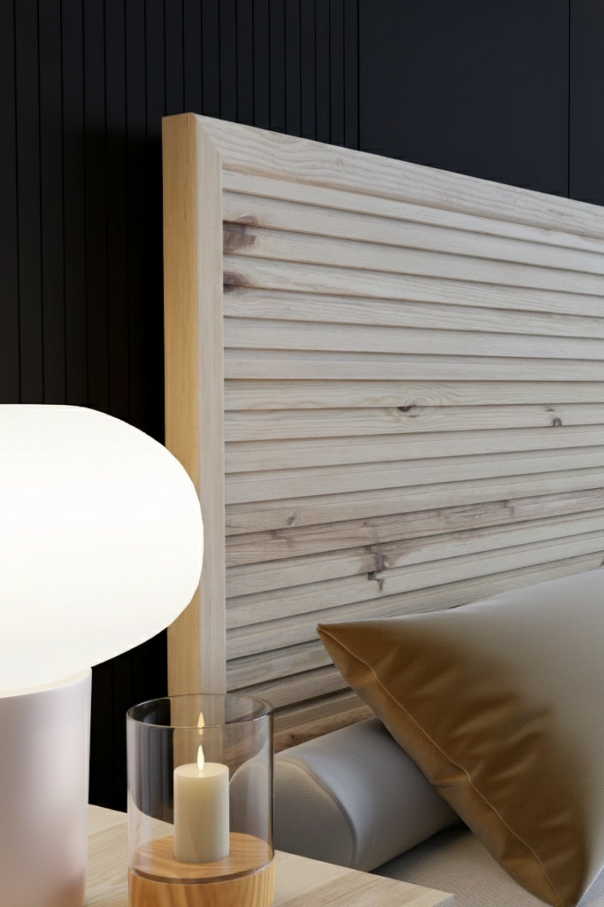Alaz Model Yatay Başlıklı Masif Ahşap Karyola 2 Adet Komodin 140x200 Doğal