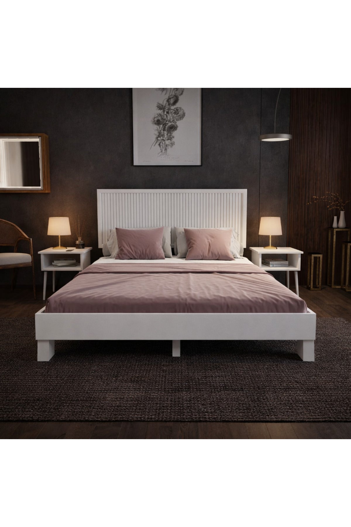 Alaz Model Dikey Başlıklı Masif Ahşap Karyola 160x200 Ceviz