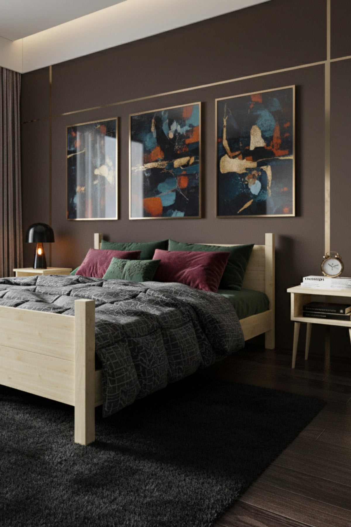 Melodi̇ Model Masif Ahşap Karyola 2 Adet Komodin 100x200 Doğal